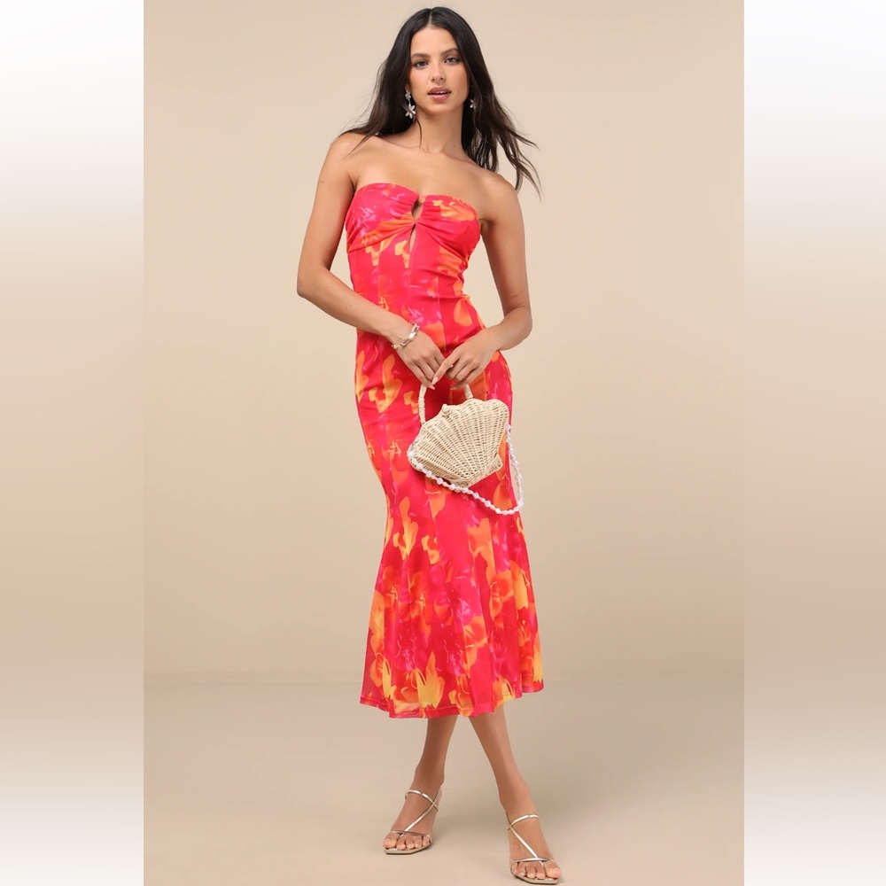 Lulu's Strapless Pink and Orange Dress